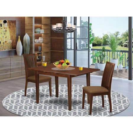 East West Furniture 3 Piece Norfork Dinette Set - Mahogany NOIP3-MAH-C